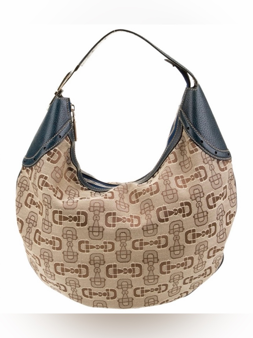 Vintage Gucci Horsebit Patterned Canvas Leather Accented Hobo Bag
